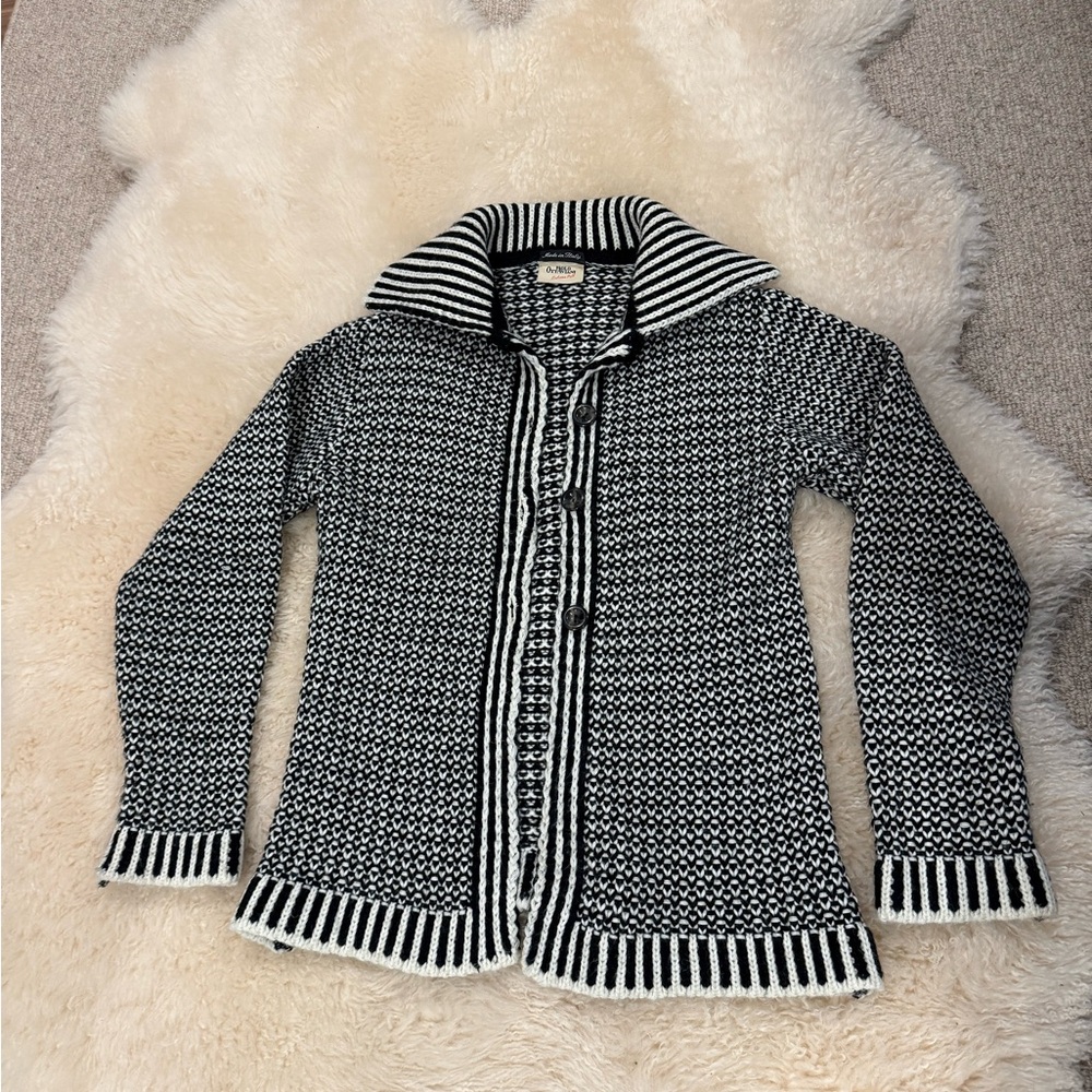 Paolo Ottaviani made in Italy black and cream striped accent cardigan sweater xs